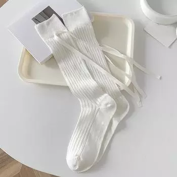 Модные женские чулки высокого качества, новые однотонные длинные женские носки с милым бантом, тонкие дышащие носки до колена в японском стиле One Size