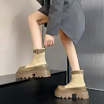 Модные женские дизайнерские ботинки Botas Mujer Chelsea, ботильоны из натуральной кожи, толстая подошва, толстый каблук, короткие зимние ботинки, размер плюс 40 35 хаки