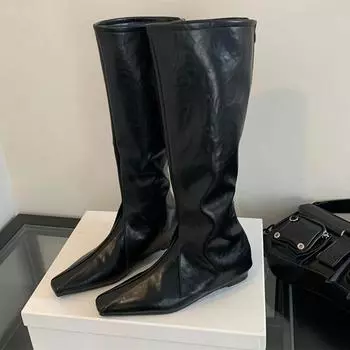 модные женские дизайнерские высокие сапоги сексуальные остроносые женские туфли 2024 года модные ботинки челси для ходьбы новые зимние сапоги зимняя женская обувь 35 чёрный