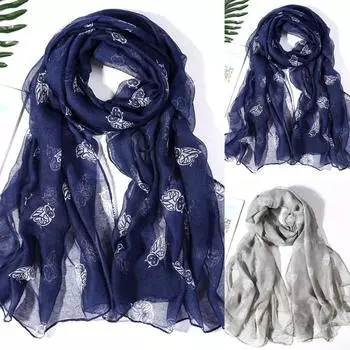 Модные женские длинные милые шарфы с принтом совы, шаль, мягкие шарфы синий