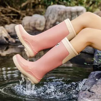 Модные женские длинные туфли длиной до колена, новые водонепроницаемые садовые туфли, нескользящие, съемные, мягкие, резиновые сапоги, галоши, размер 35-41 36 розовый