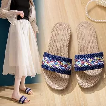 модные женские домашние тапочки домашние льняные шлепанцы летние туфли на плоской подошве женские домашние тапочки дышащие туфли для влюбленных в спальню 2024 35 бежевый