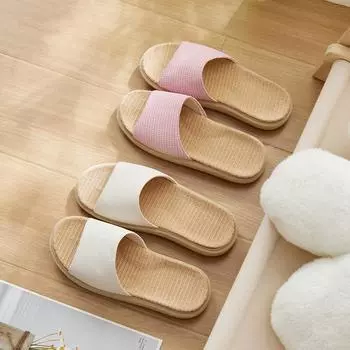 Модные женские домашние тапочки из льна на толстой подошве 36 бежевый