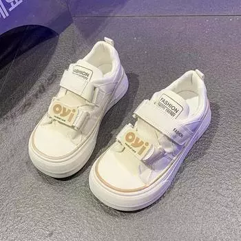 Модные женские дышащие кроссовки для ходьбы из вулканизированной ткани Kawaii White Platform Flat Sneakers Sports Trainers Woman Running Lolita Tennis 35 бежевый