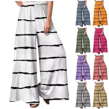 Модные женские дышащие повседневные свободные брюки с принтом и строчкой L зелёный