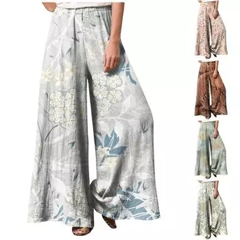 Модные женские дышащие повседневные свободные брюки с принтом и строчкой L коричневый