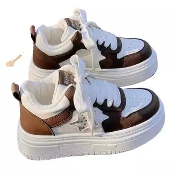 Модные женские дышащие ретро-кроссовки, повседневные белые туфли со звездами, толстые кроссовки с сердечками, повседневные кроссовки на платформе для бега Y2K Lovely Bread Shoes 35 коричневый