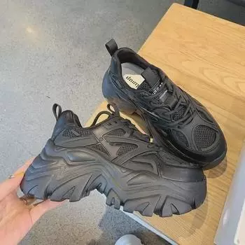 Модные женские дышащие туфли для пап 2024 года: Удобные повседневные кроссовки для бега с толстой подошвой, увеличивающие рост. 40 чёрный