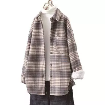 Модные женские фиолетовые клетчатые шерстяные рубашки элегантные женские большие длинная рубашка винтажные женские стильные толстые блузки для девочек шикарные S розовый