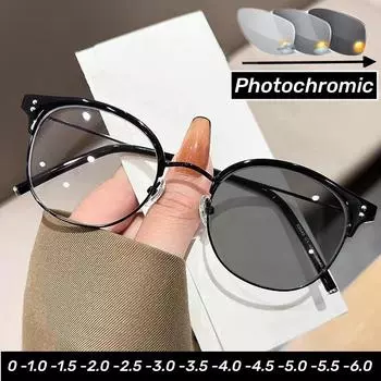 Модные женские фотохромные солнцезащитные очки в стиле ретро, очки для близорукости, унисекс, винтажные очки с круглой оправой, блокирующие синий свет -1