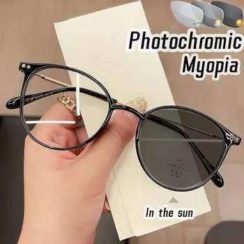 Модные женские фотохромные солнцезащитные очки в винтажной круглой оправе, блокирующие синий свет, очки для близорукости, очки в стиле ретро, очки для близорукости, от 0 до -6,0 -2.0