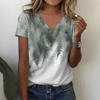 Модные женские футболки, летние женские топы, футболки с короткими рукавами и v-образным вырезом с 3d цветочным принтом, новинка 2023, женская футболка большого размера XXS
