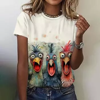 Модные женские футболки с 3D-принтом с изображением животных из мультфильмов, повседневные свободные уличные футболки с короткими рукавами, забавная женская одежда, топы, пуловеры XXS