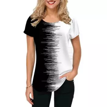 Модные женские футболки с цветными блоками, топы с коротким рукавом, графические 3D-футболки, женская одежда больших размеров с круглым вырезом, летняя одежда для девочек XL