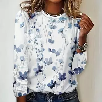 Модные женские футболки с цветочным принтом, футболка с длинными рукавами, хлопковая свободная женская одежда Y2K, осенние повседневные топы, пуловер S