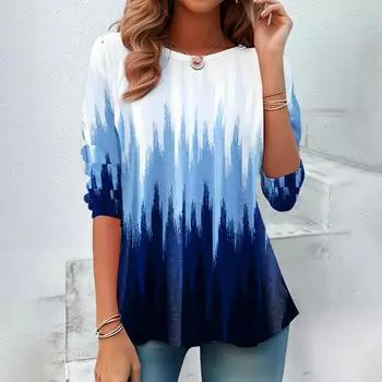 Модные женские футболки с длинными рукавами, сине-белые, градиентные, трендовые, женская одежда, пуловеры, осенние, свободные, женские толстовки, топ S