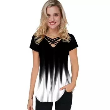 Модные женские футболки с коротким рукавом, повседневные футболки с градиентным принтом, V-образным вырезом, летние топы, женская уличная свободная футболка 5XL S зелёный