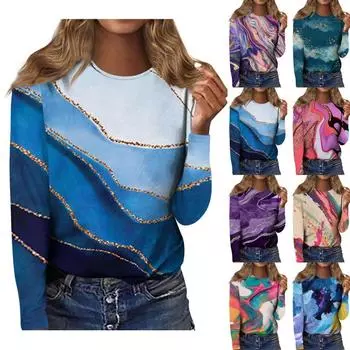 Модные женские футболки с круглым вырезом и длинным рукавом с принтом S бежевый