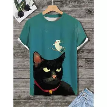 Модные женские футболки с принтом кота в 3D, летние повседневные футболки с круглым вырезом и короткими рукавами, трендовая уличная футболка большого размера S