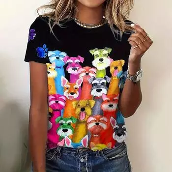 Модные женские футболки Смешные свободные повседневные топы с круглым вырезом с 3D-принтом Летние и весенние уличные футболки и блузки в стиле Харадзюку S