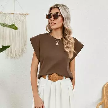 Модные женские футболки, свободные повседневные летние топы с круглым вырезом и заниженными рукавами M