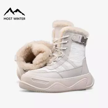 Модные женские хлопковые ботинки с толстой подошвой и увеличенной высотой. Зимние плюшевые и утолщенные противоскользящие и морозостойкие зимние ботинки. 36 чёрный