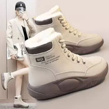 Модные женские хлопковые ботинки, зимние новые высокие женские плюшевые теплые студенческие ботильоны на толстой подошве со шнуровкой, увеличивающие рост, кроссовки 35 хаки