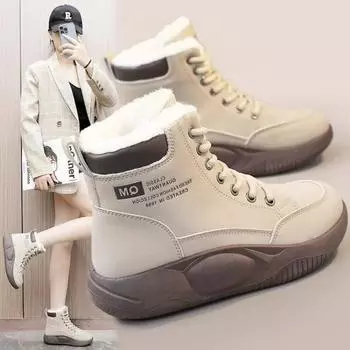 Модные женские хлопковые сапоги, зимние новые высокие женские плюшевые теплые студенческие ботильоны на толстой подошве со шнуровкой, увеличивающие рост 35 чёрный