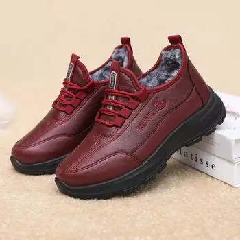 Модные женские хлопковые туфли, зимние новые теплые зимние ботинки для пожилых людей среднего возраста, повседневные удобные плюшевые теплые туфли на шнуровке для ходьбы из хлопка 35