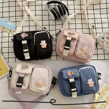 Модные женские холщовые сумки через плечо, женские симпатичные маленькие сумки через плечо, студенческие сумки с клапаном чёрный