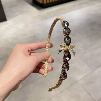 Модные женские хрустальные женские повязки на голову с бантом, аксессуары для волос, обруч для волос серый