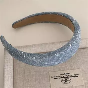 Модные женские и девичьи джинсовые повязки на голову с губчатой подкладкой шириной 3 см со стразами, мягкие повязки для волос