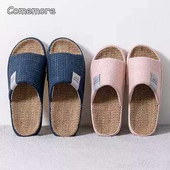 Модные женские и мужские домашние тапочки, противоскользящие домашние тапочки для влюбленных, мягкие женские летние домашние шлепанцы, дышащие льняные тапочки 44 36-37(fit35-36) розовый