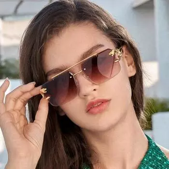 Модные женские и мужские солнцезащитные очки без оправы с прямоугольными оттенками Ocean с градиентом UV400, мужские металлические изогнутые роскошные дизайнерские очки