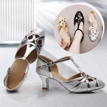 Блестящие женские и женские современные танцевальные туфли черного цвета с закрытым носком для вальса и латинских бальных танцев, стандартные туфли на каблуке 5 см 34 чёрный