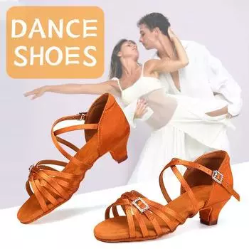 Модные женские и женские туфли для латинских танцев, туфли на низком каблуке для сальсы и танго, мягкая подошва, каблук 4 см 34 коричневый