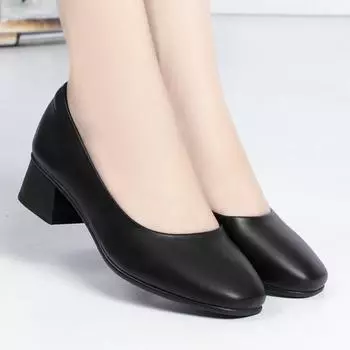 Модные женские классические черные туфли-лодочки из искусственной кожи для офиса на квадратном каблуке Zapatos De Mujer, симпатичные коричневые туфли-лодочки для вечеринки 35 чёрный