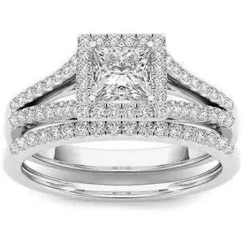 Модные женские кольца с блестящим цирконием, роскошные обручальные кольца, комплект модных обручальных колец 5 серебряный