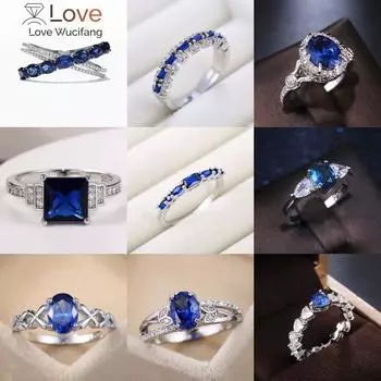 Модные женские кольца с синим кристаллом циркония, аксессуары для вечеринок, нежный дизайн, повседневные носимые украшения, дропшиппинг 10
