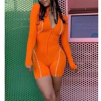 Модные женские комбинезоны на молнии, новые элегантные повседневные комбинезоны с длинным рукавом для женщин, обтягивающие, однотонные комбинезоны, простые спортивные костюмы для йоги 2542 S чёрный