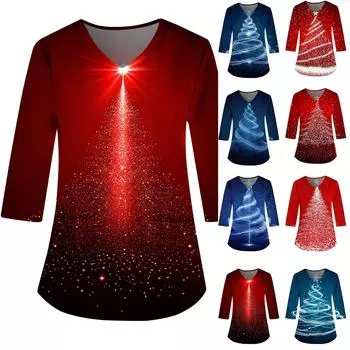 Модные женские комбинезоны с V-образным вырезом и рукавами 3/4, карманы, рождественские принты, свободные топы L темно-фиолетового