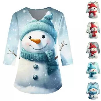 Модные женские комбинезоны с V-образным вырезом и рукавами 3/4, карманы, рождественские принты, свободные топы XL красный