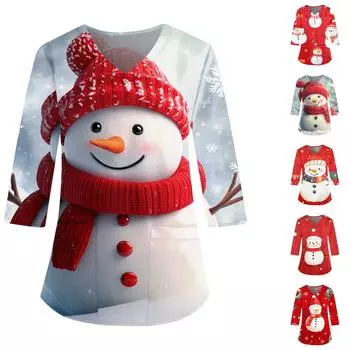 Модные женские комбинезоны с V-образным вырезом и рукавами 3/4, карманы, рождественские принты, свободные топы XXXXXL