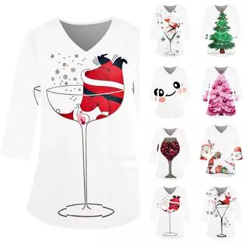 Модные женские комбинезоны с V-образным вырезом и рукавами 3/4, карманы, рождественские принты, свободные топы XXXXXL розовый