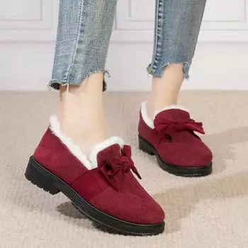 Модные женские короткие плюшевые теплые зимние ботинки повседневная обувь новые нескользящие зимние ботинки с бантом женские повседневные туфли без застежек Zapatos Mujer 2024 36 темно-коричневого