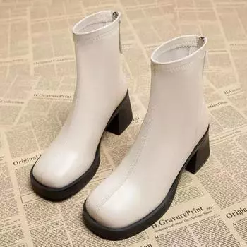 Модные женские короткие сапоги на толстом каблуке весна-осень из искусственной кожи, женские сапоги на платформе на одну ногу, большой размер 35-40 35