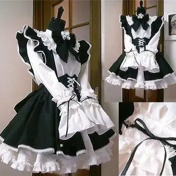 Модные женские костюмы официантки с рюшами в стиле Лолиты, готический косплей, нарядное платье горничной S чёрный
