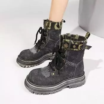 модные женские ковбойские ботильоны для снега повседневная обувь 2025 зимние новые дизайнерские брендовые туфли на плоской подошве на платформе ботинки челси готическая обувь Mujer Botas 35 чёрный