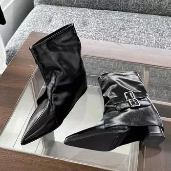 модные женские кожаные ботильоны с острым носком роскошные туфли на каблуках женские 2024 трендовые зимние ботинки челси туфли-лодочки зимние ботинки Mujer Zapatillas 35 бежевый