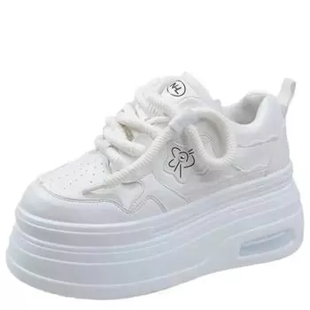 Модные женские кожаные кроссовки 7,5 см, осенне-весенние, на шнуровке, повседневные, для ходьбы, массивные, с высокой платформой, для спорта, скейтбординга, женские 34 чёрный